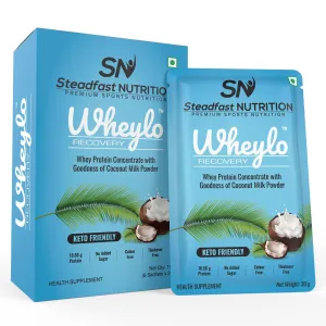 Steadfast Nutrition Wheylo Whey Protein Concentrate 80% | Keto Friendly | Contains 18.66g multifunctional Whey protein for muscle recovery and growth | Goodness of Coconut milk powder (6 sachets)