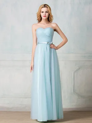 Sweetheart twisted wrinkle floor-length tulle long prom dress