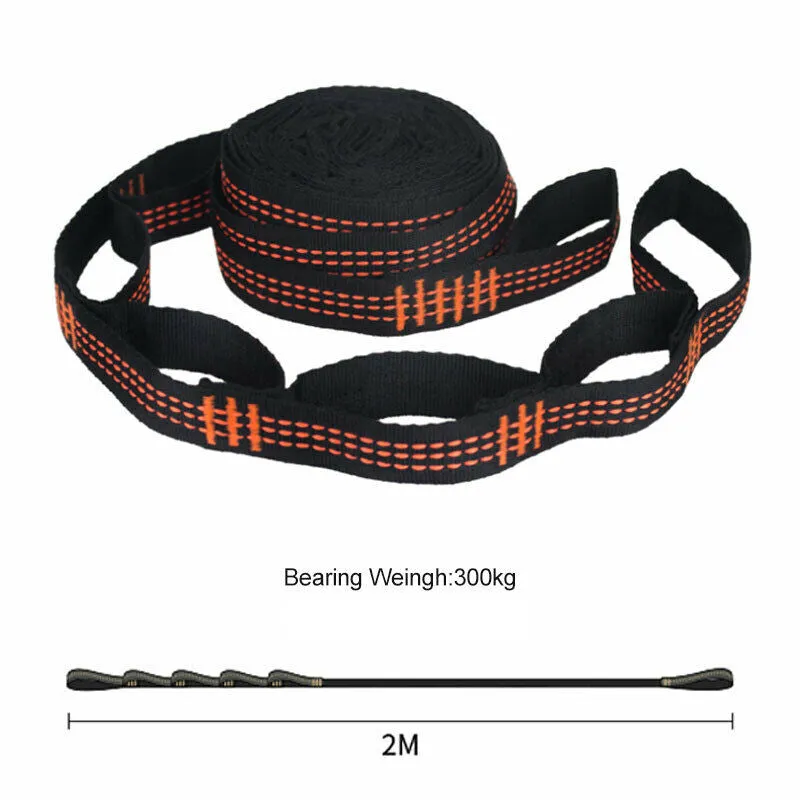 2Pcs Hammock Straps Special Reinforced Polyester Straps 5 Ring High Load-Bearing Barbed Black Outdoor Camping Hammock Straps