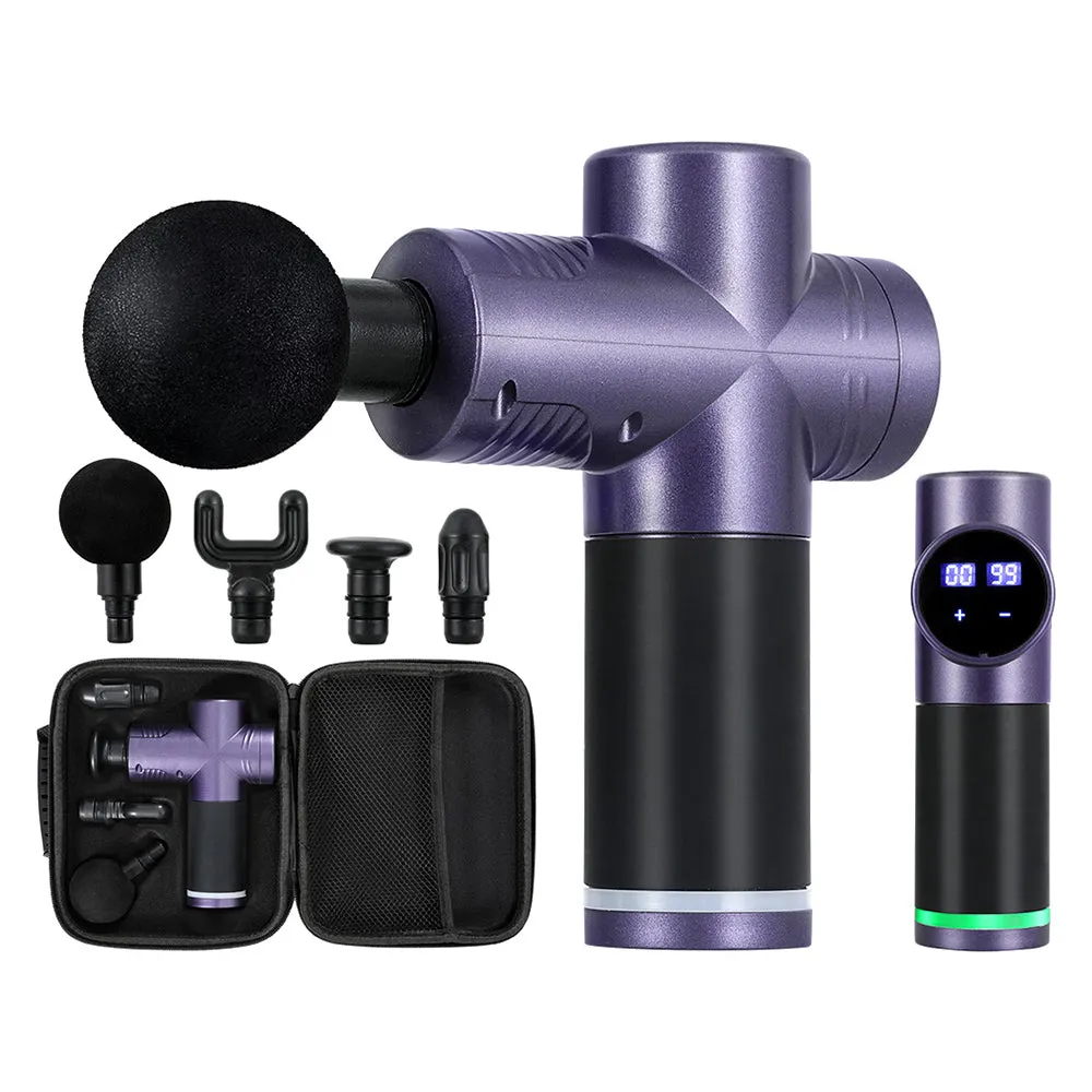 30 Speed Massage Gun 4 Head Vibration Muscle Massager Percussion Relief - Purple