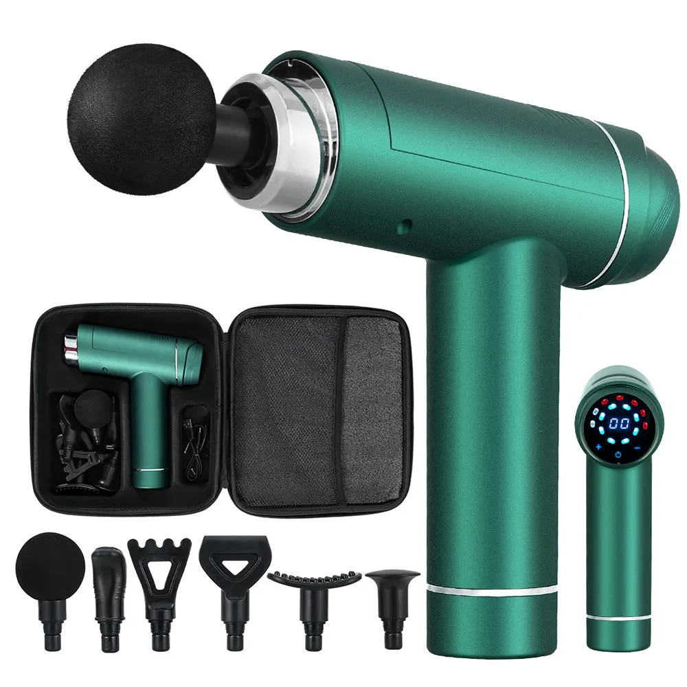 30 Speed Massage Gun 6 Head Vibration Muscle Massager Percussion Relief - Green