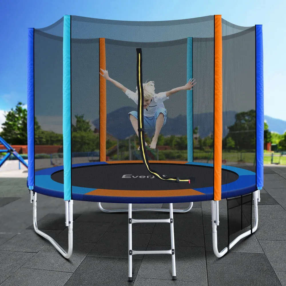 8FT Trampoline Round Trampolines Kids Safety Net Enclosure Pad Outdoor Gift Multi-coloured