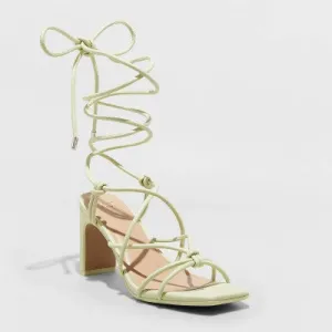 A New Day Women's 2.5" Chunky Block Mid Heel Lace Up Sandals Ankle Strap