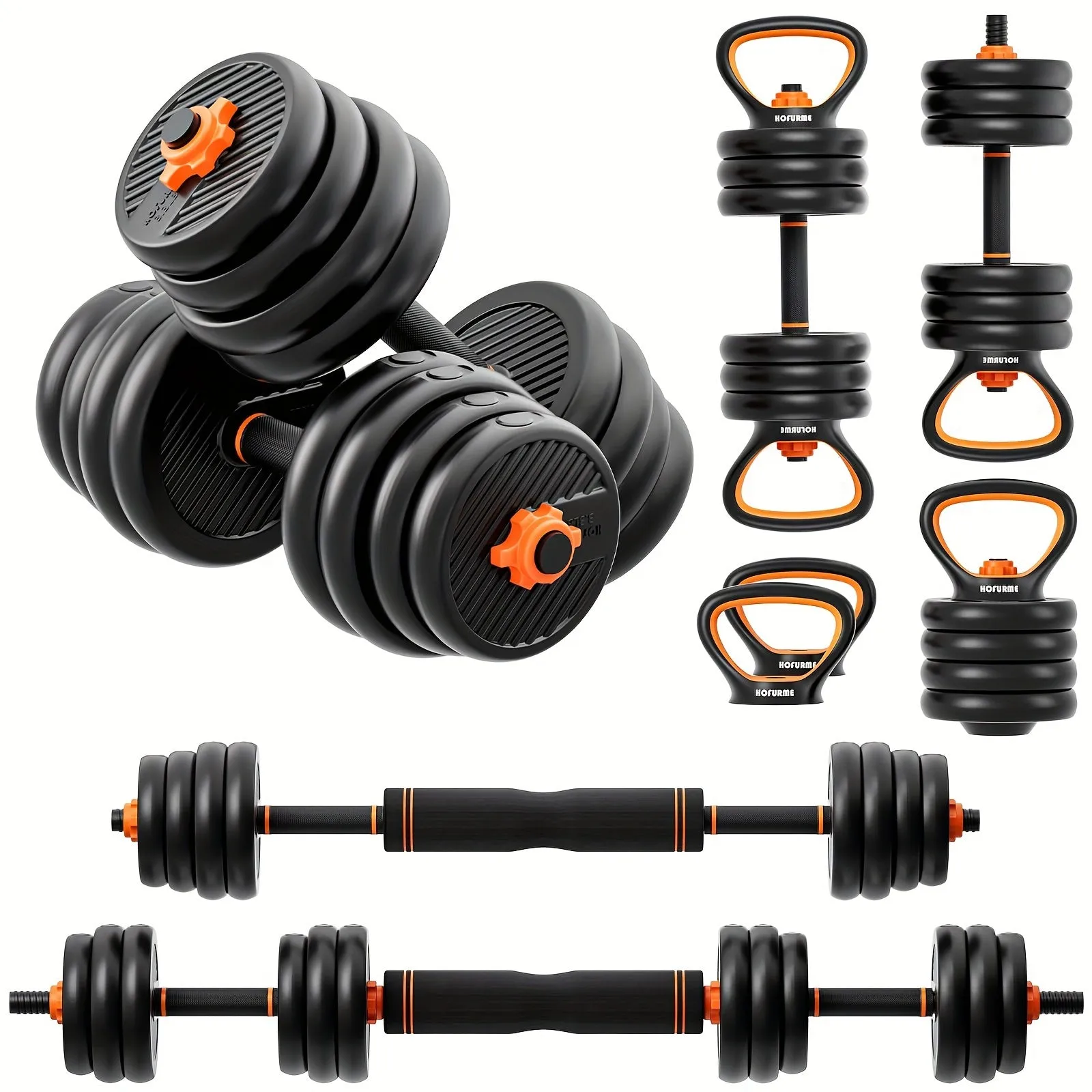 Adjustable 4-in-1 Dumbbell Set (77lbs/55lbs/33lbs) - Converts to Barbell, Kettlebells, Push-Up Stand - Home Gym Fitness Equipment for Men & Women