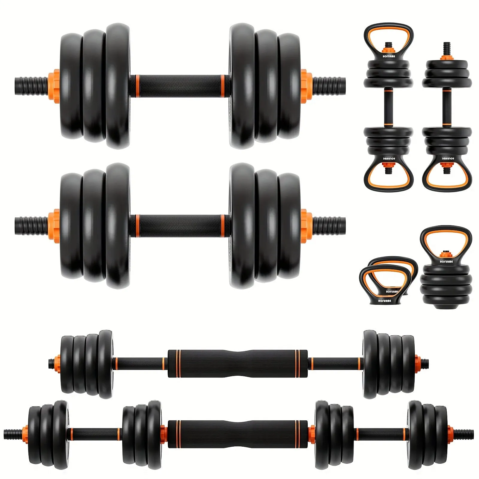 Adjustable 4-in-1 Dumbbell Set (77lbs/55lbs/33lbs) - Converts to Barbell, Kettlebells, Push-Up Stand - Home Gym Fitness Equipment for Men & Women