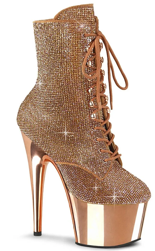 ADORE-1020CHRS Rose Gold Chrome & Rhinestone Boots