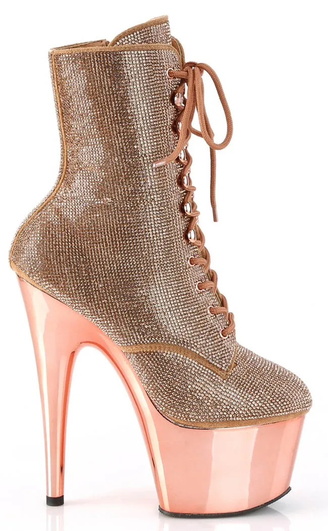 ADORE-1020CHRS Rose Gold Chrome & Rhinestone Boots