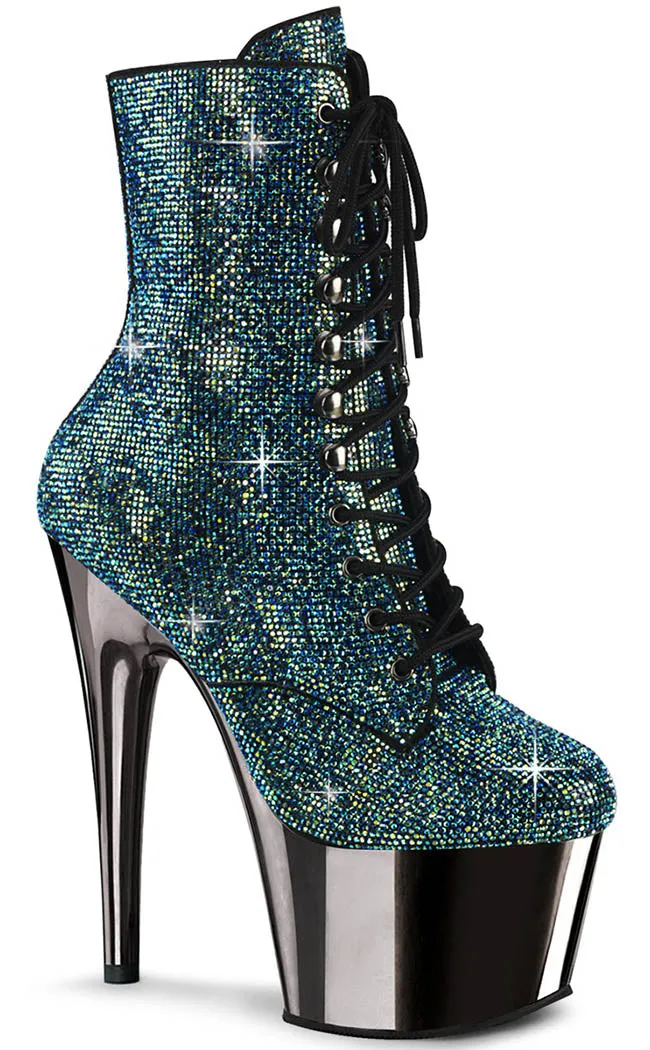 ADORE-1020CHRS Turquoise Rhinestone Chrome Boots