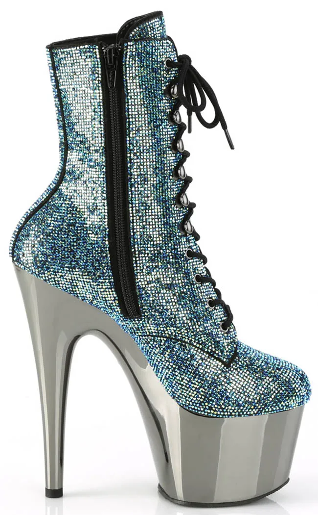 ADORE-1020CHRS Turquoise Rhinestone Chrome Boots