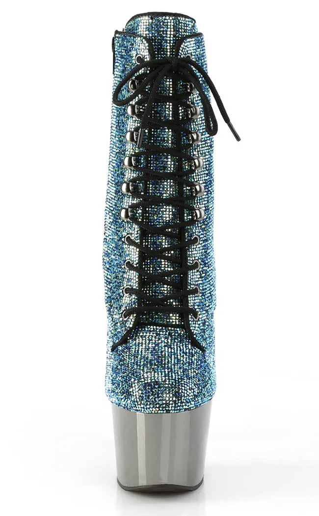 ADORE-1020CHRS Turquoise Rhinestone Chrome Boots