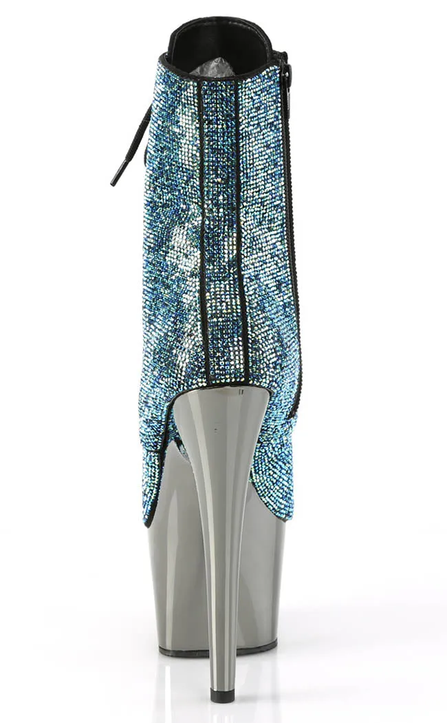 ADORE-1020CHRS Turquoise Rhinestone Chrome Boots