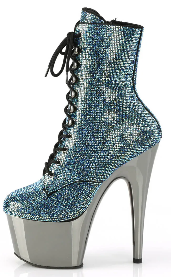 ADORE-1020CHRS Turquoise Rhinestone Chrome Boots