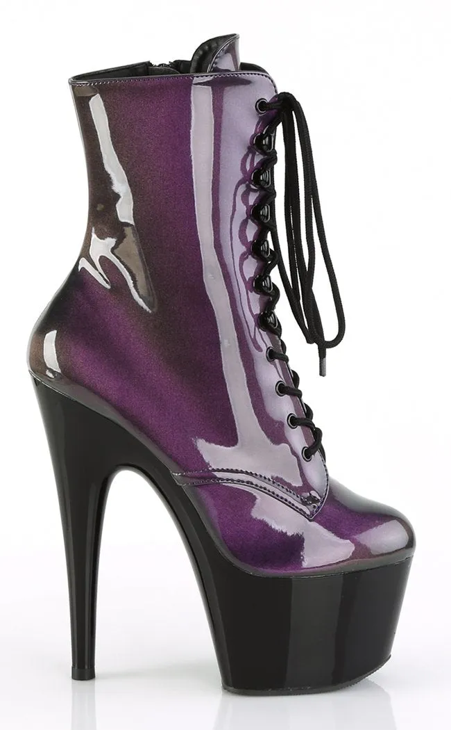 ADORE-1020SHG Purple & Olive Hologram Ankle Boots