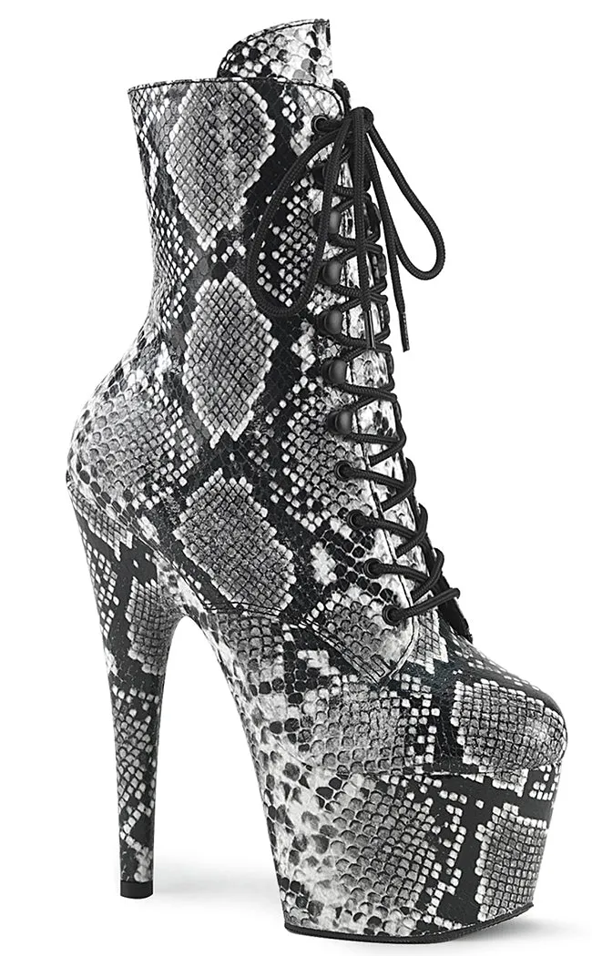 ADORE-1020SPWR Black Snake Print Ankle Boots