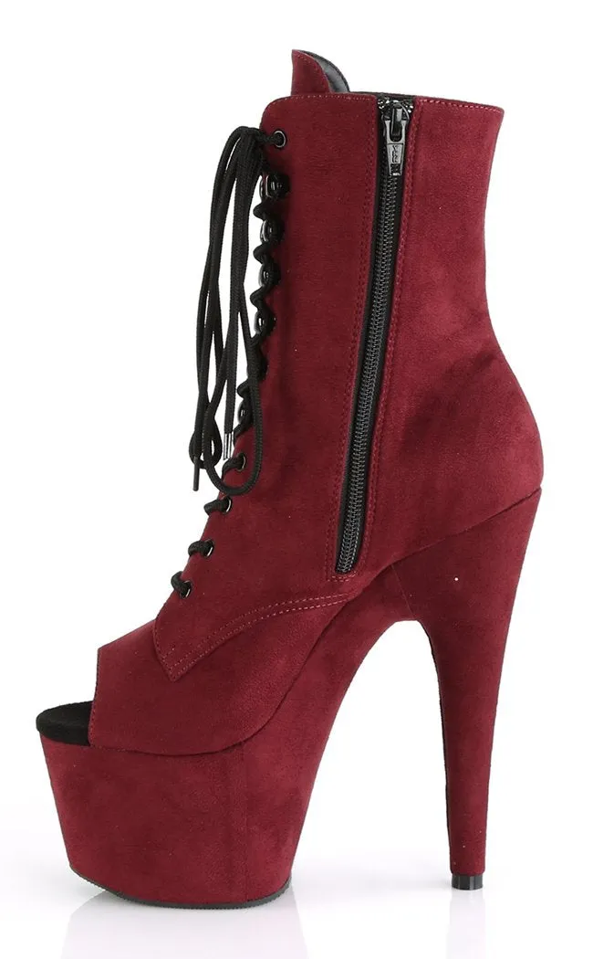 ADORE-1021FS Burgundy Suede Peeptoe Ankle Boots