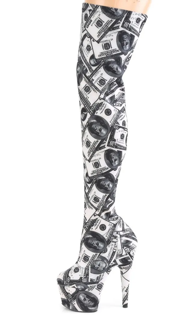 ADORE-3000DP Money Print Thigh High Boots