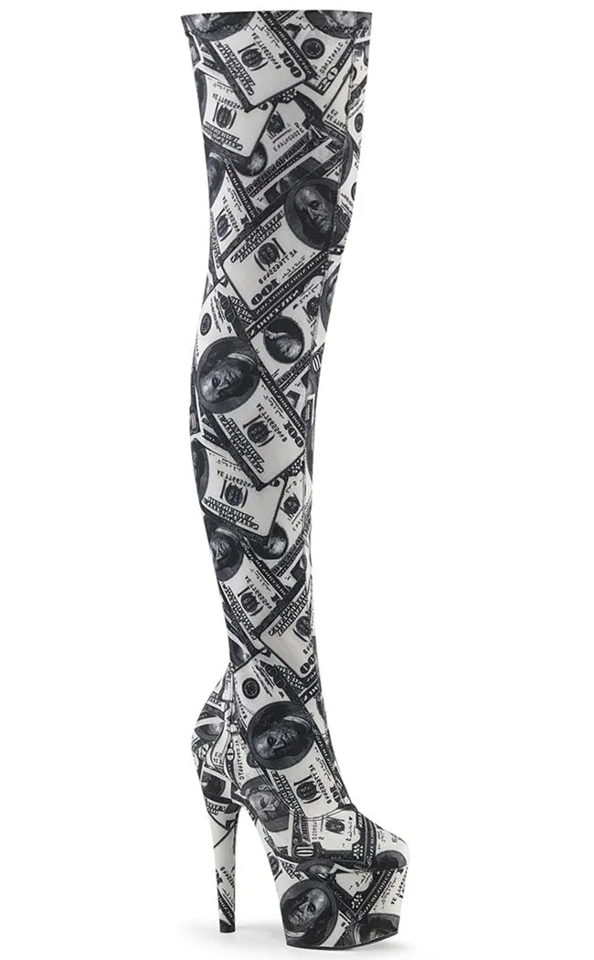 ADORE-3000DP Money Print Thigh High Boots