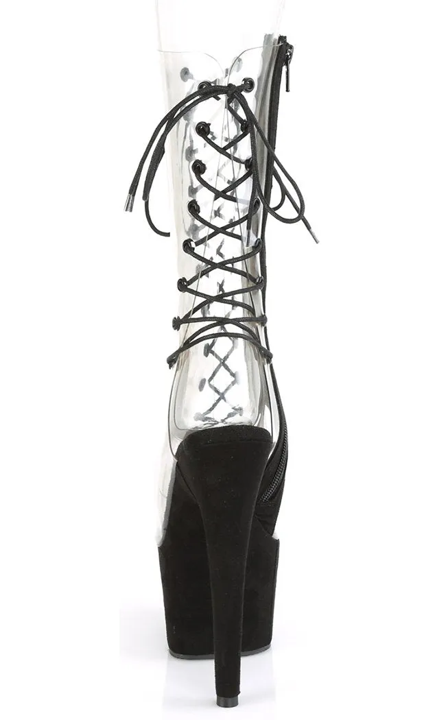 ADORE-700-60FS Clear/Black Faux Suede Heels