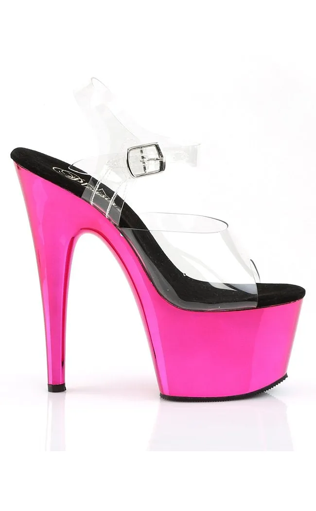 ADORE-708 Clear & Hot Pink Chrome Platform Heels