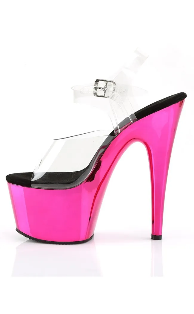 ADORE-708 Clear & Hot Pink Chrome Platform Heels