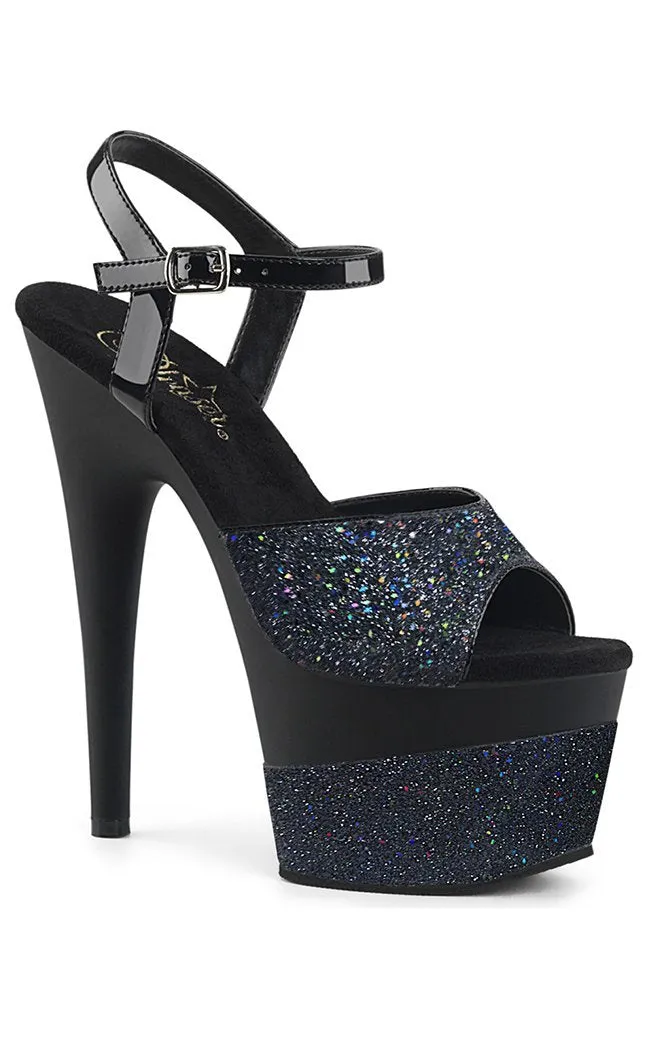 ADORE-709-2G Black Glitter Heels