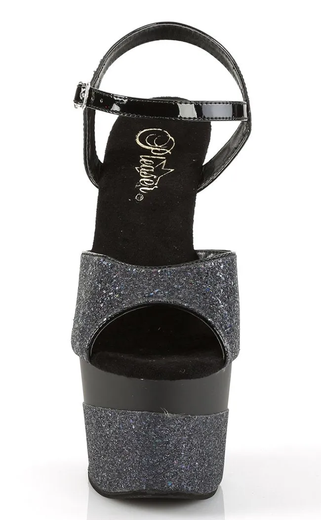 ADORE-709-2G Black Glitter Heels