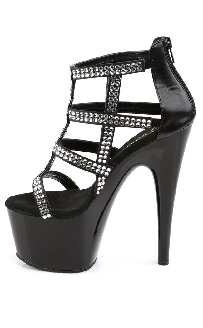 ADORE-798 Black & Rhinestone Strappy Heels