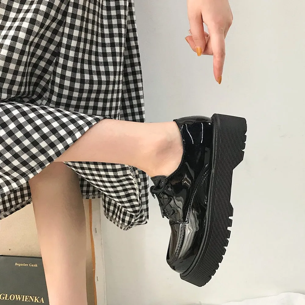 Amozae JK uniform shoes Small leather shoes female British girl Japanese wild black retro Mary Jane shoes lolita Platform shoes low hee