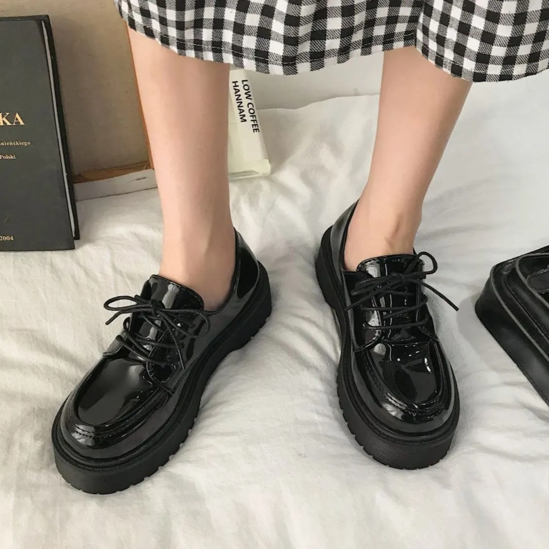 Amozae JK uniform shoes Small leather shoes female British girl Japanese wild black retro Mary Jane shoes lolita Platform shoes low hee