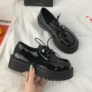 Amozae JK uniform shoes Small leather shoes female British girl Japanese wild black retro Mary Jane shoes lolita Platform shoes low hee