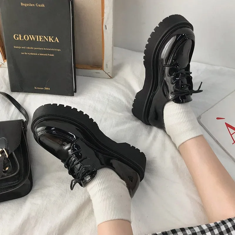 Amozae JK uniform shoes Small leather shoes female British girl Japanese wild black retro Mary Jane shoes lolita Platform shoes low hee