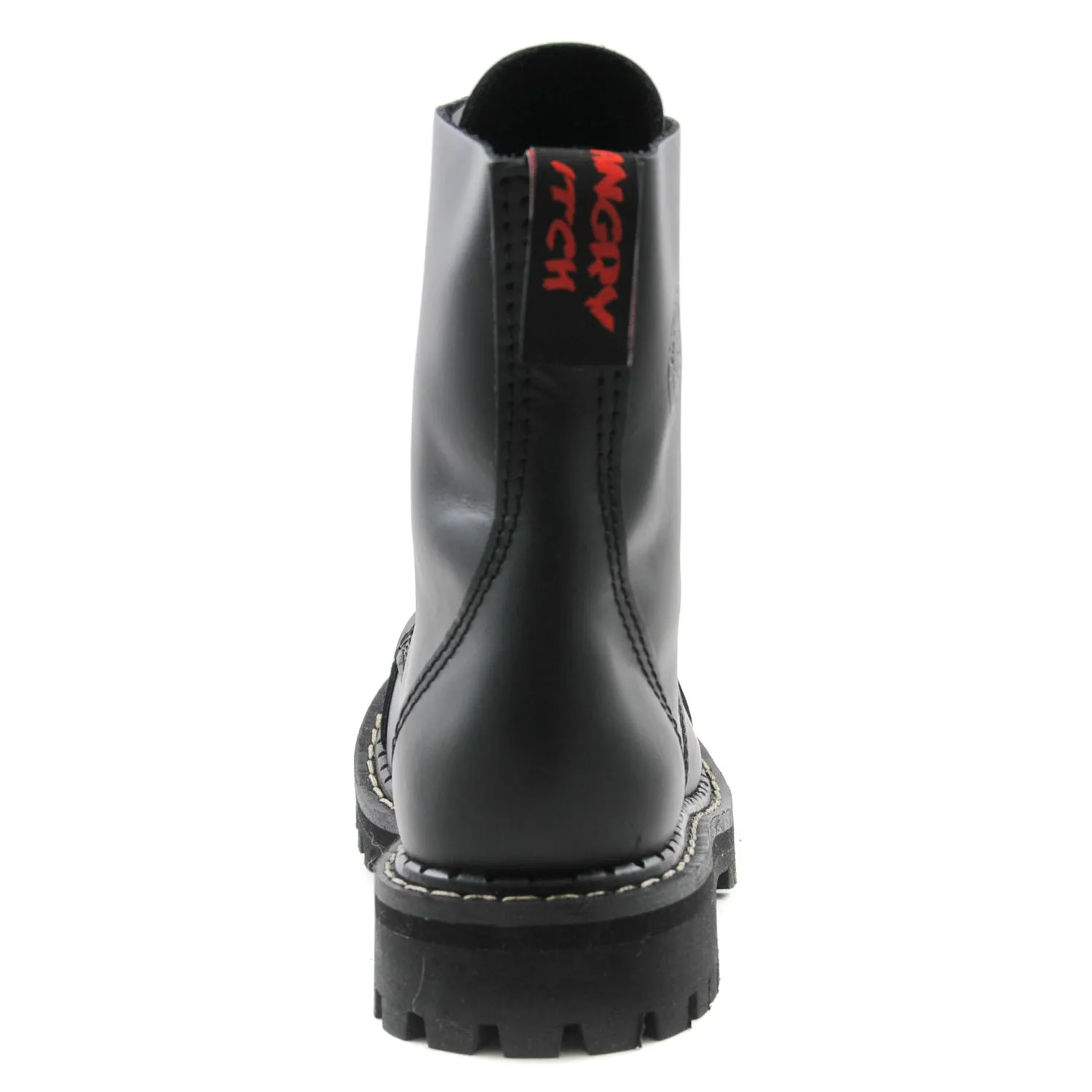 Angry Itch 8 Eyelet Boots with Steel Toe Cap Black Leather