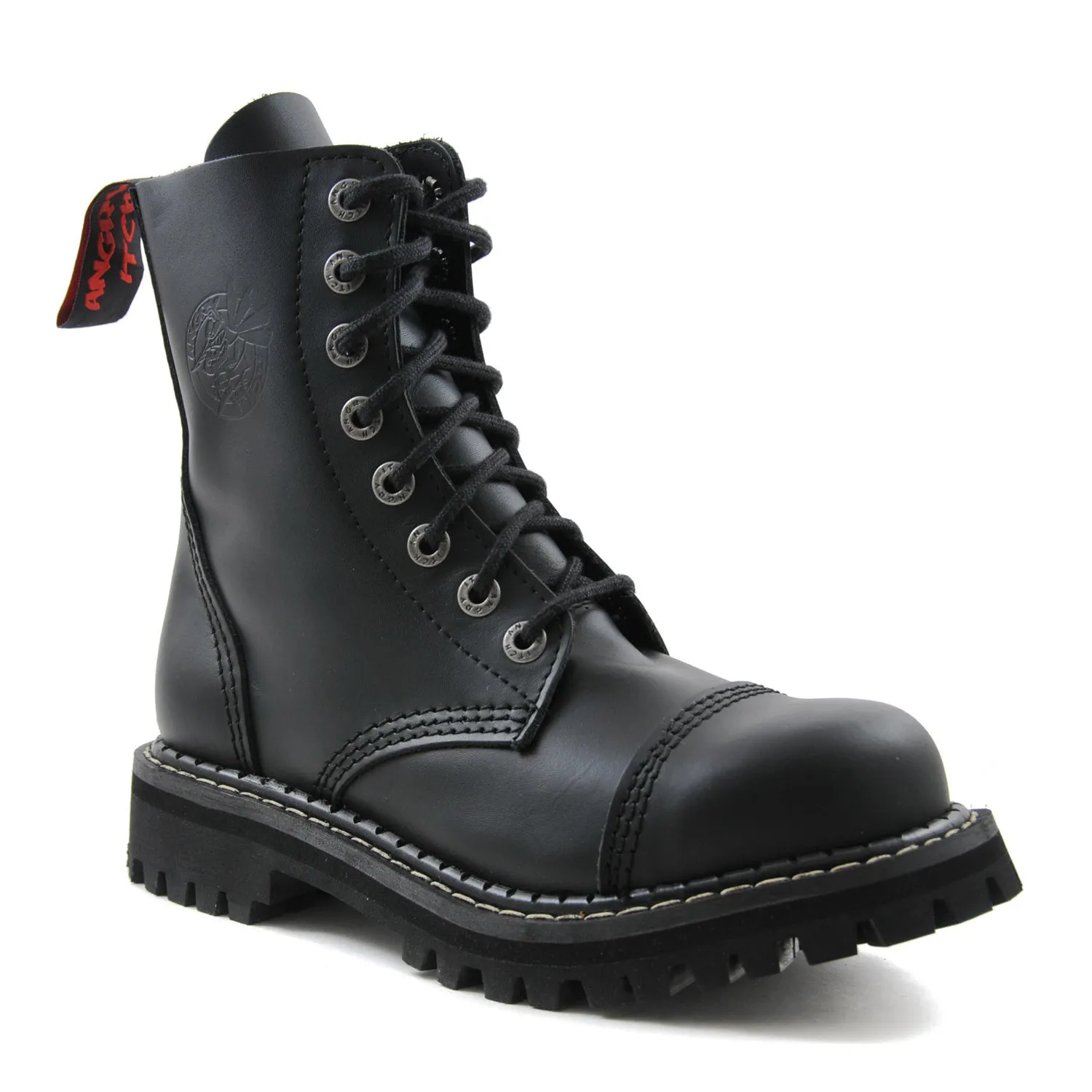 Angry Itch 8 Eyelet Boots with Steel Toe Cap Black Leather