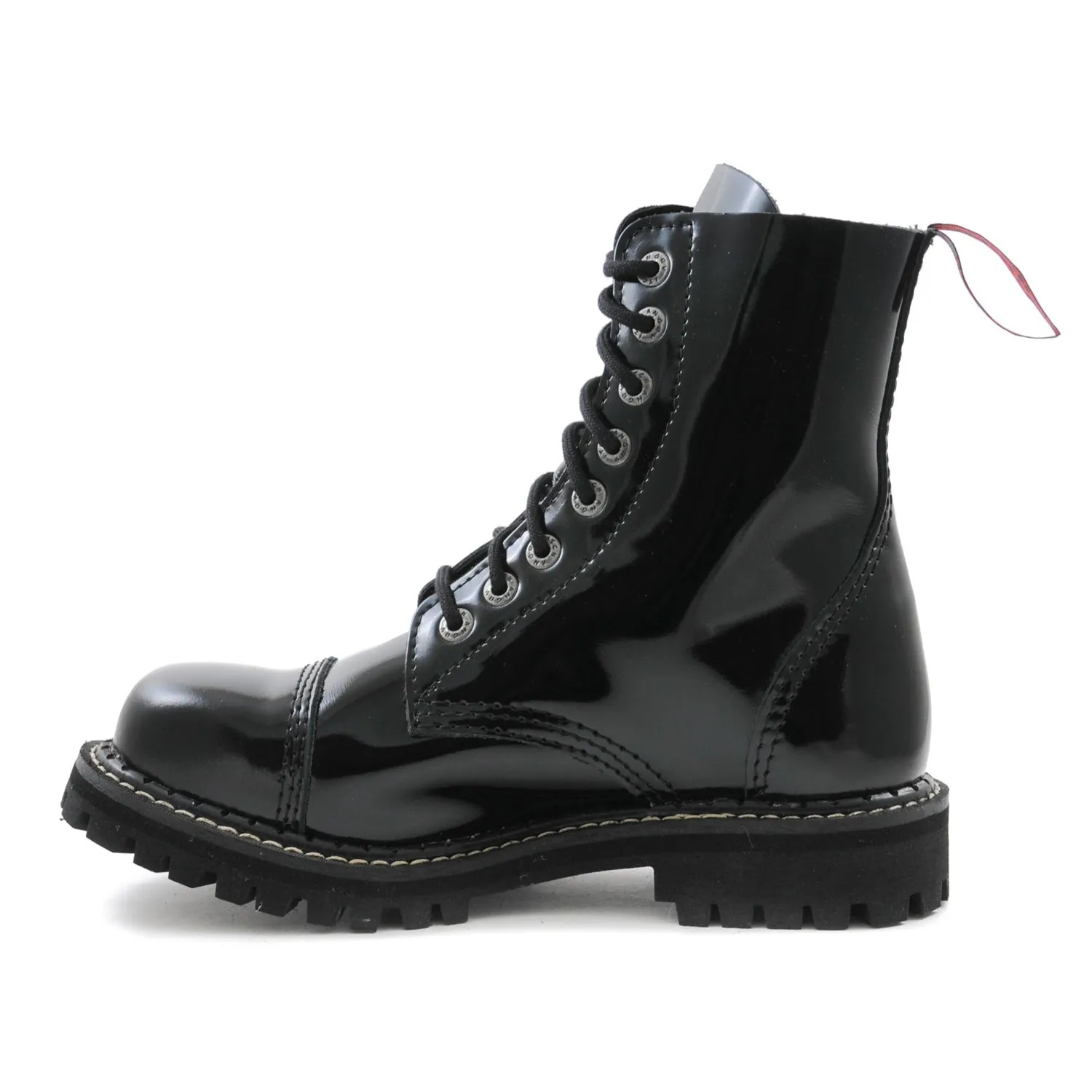 Angry Itch 8 Eyelet Boots with Steel Toe Cap Black Leather