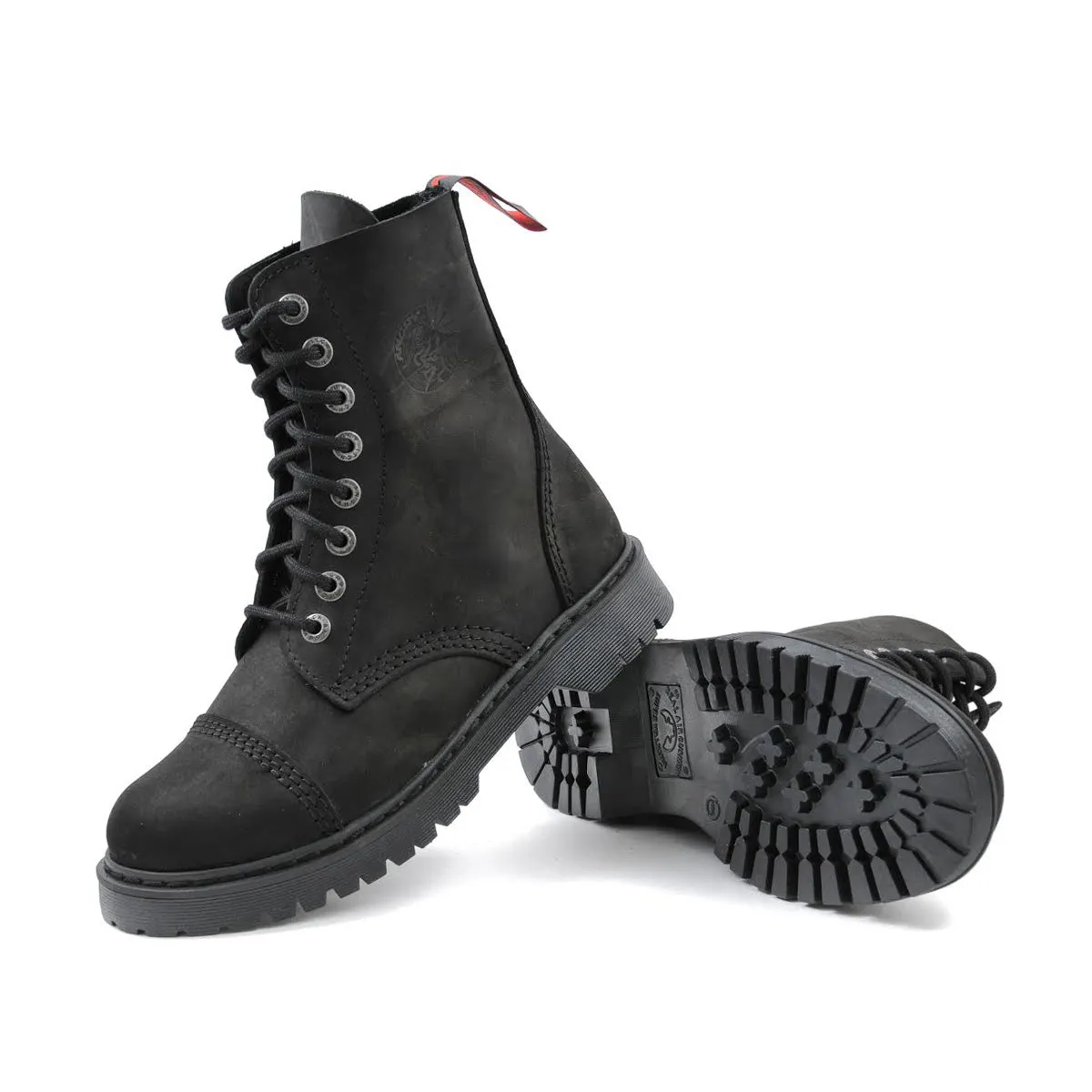 Angry Itch 8 Eyelet Combat Boots Vintage Black Leather Air Cushion Sole