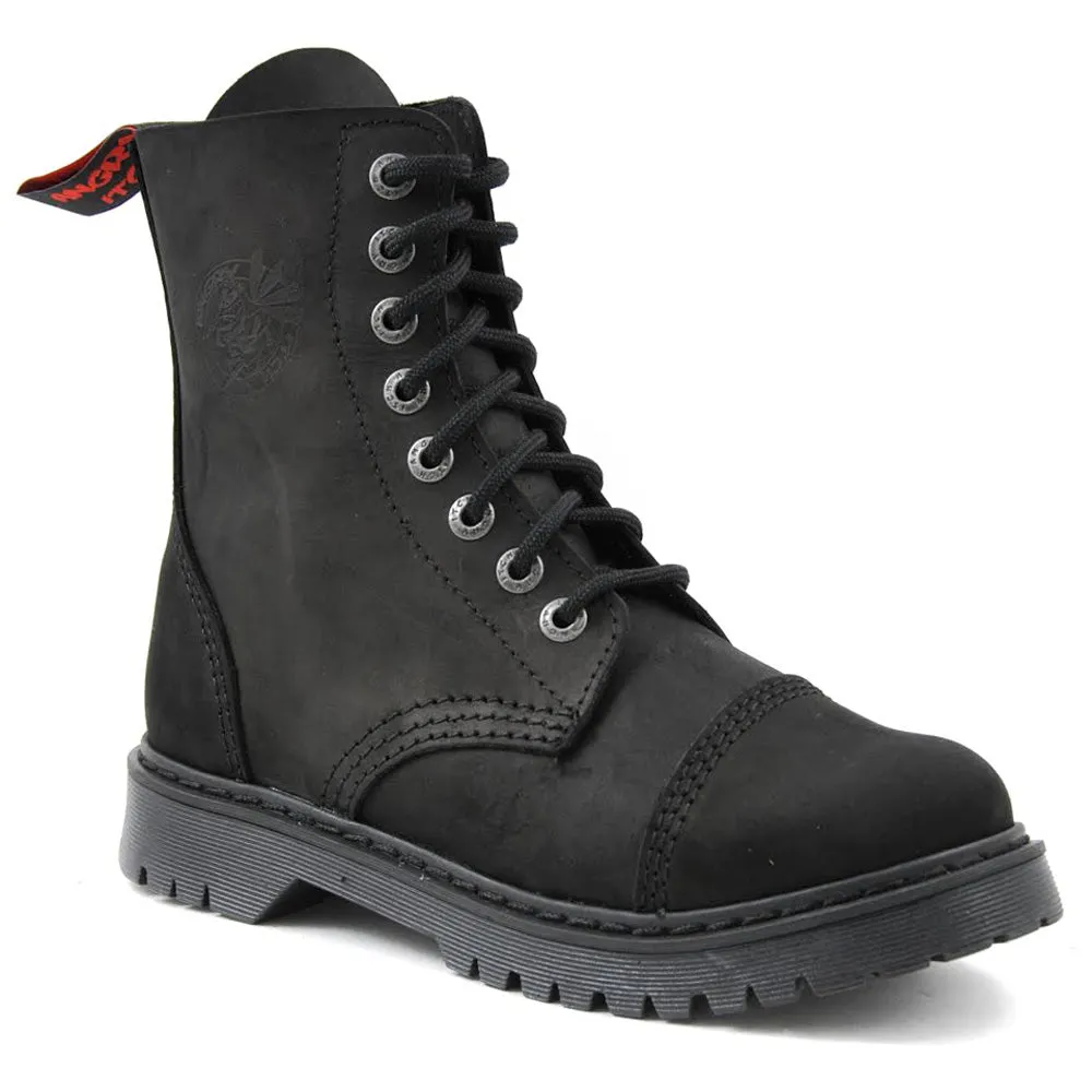 Angry Itch 8 Eyelet Combat Boots Vintage Black Leather Air Cushion Sole