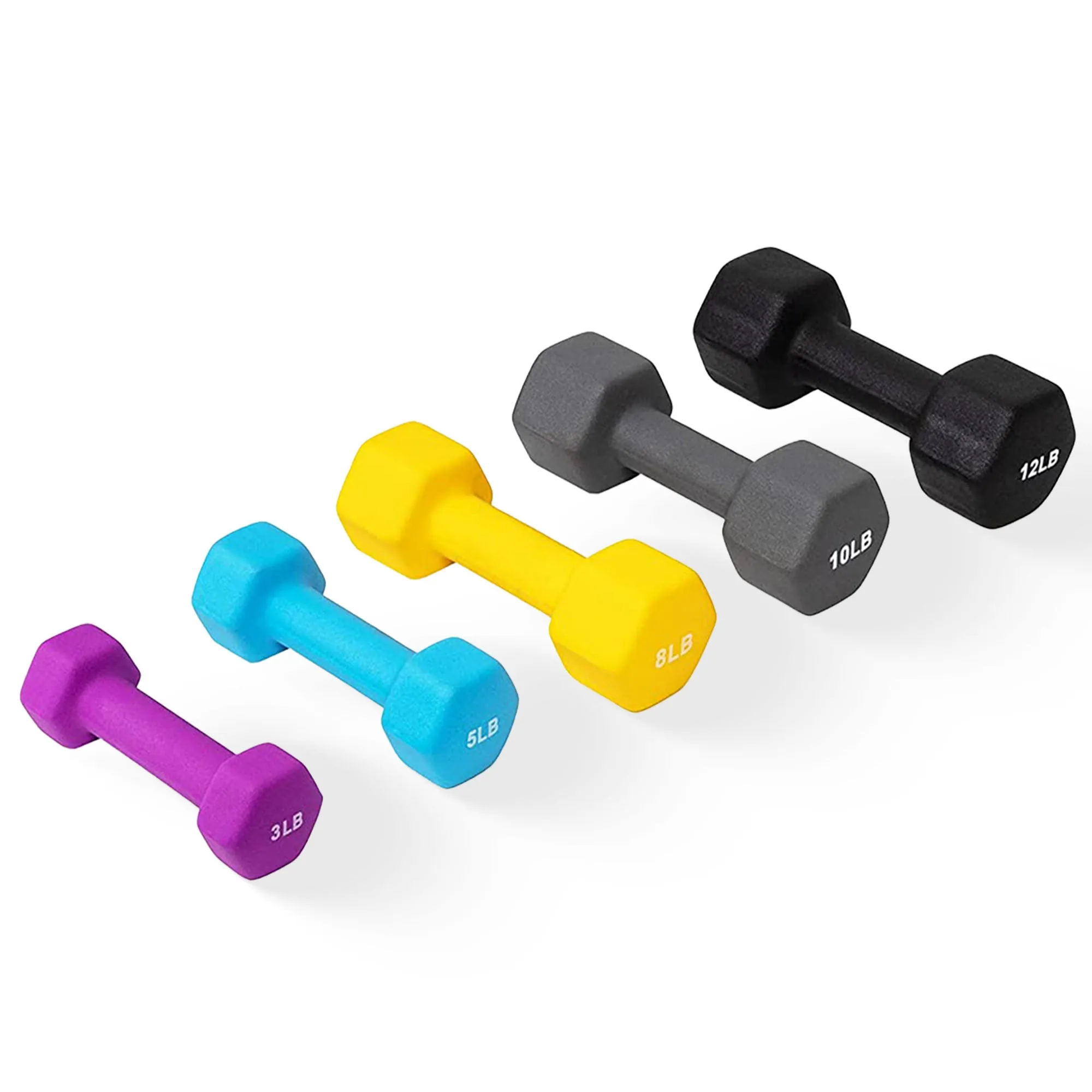 BalanceFrom Fitness 3, 5, 8, 10 & 12 Pound Neoprene Dumbbell Weight Set w/ Stand