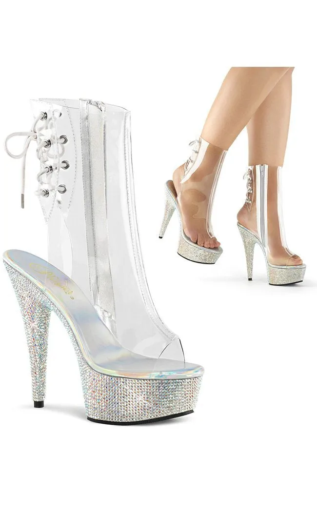 BEJEWELED-1018DM-6 Clear Rhinestone Ankle Boots