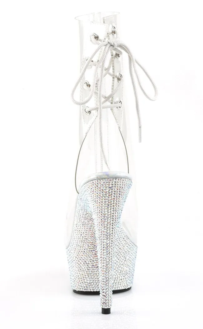 BEJEWELED-1018DM-6 Clear Rhinestone Ankle Boots