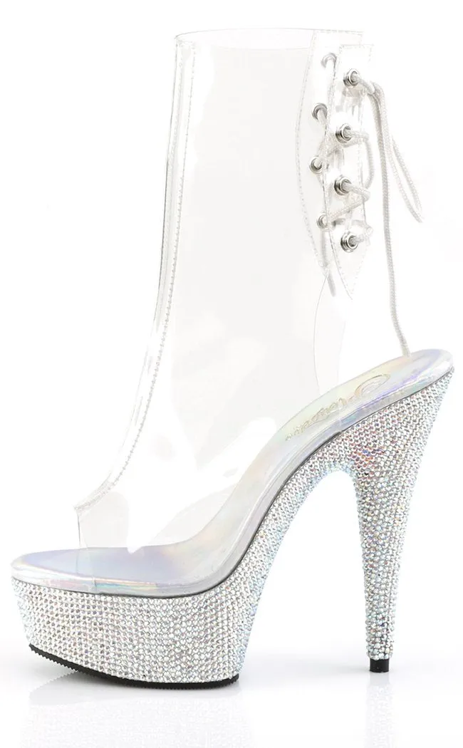 BEJEWELED-1018DM-6 Clear Rhinestone Ankle Boots