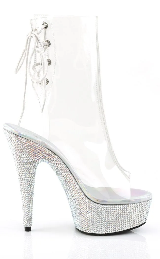 BEJEWELED-1018DM-6 Clear Rhinestone Ankle Boots