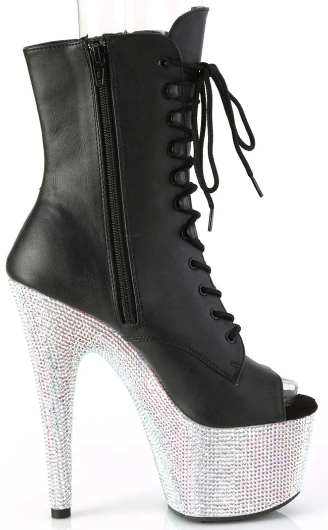 BEJEWELED-1021-7 Black & Silver Rhinestone Boots