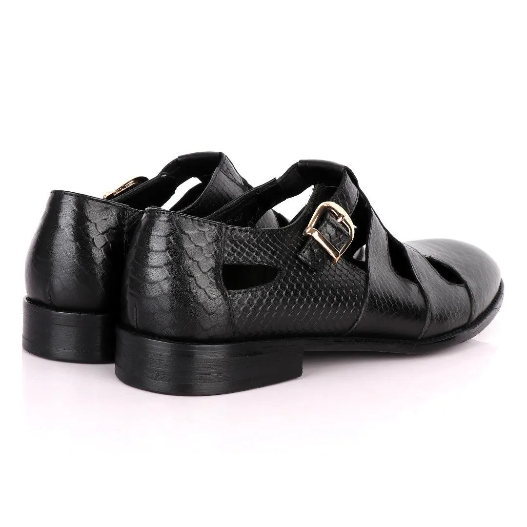 Billionaire Couture Open Design Black Leather Shoe