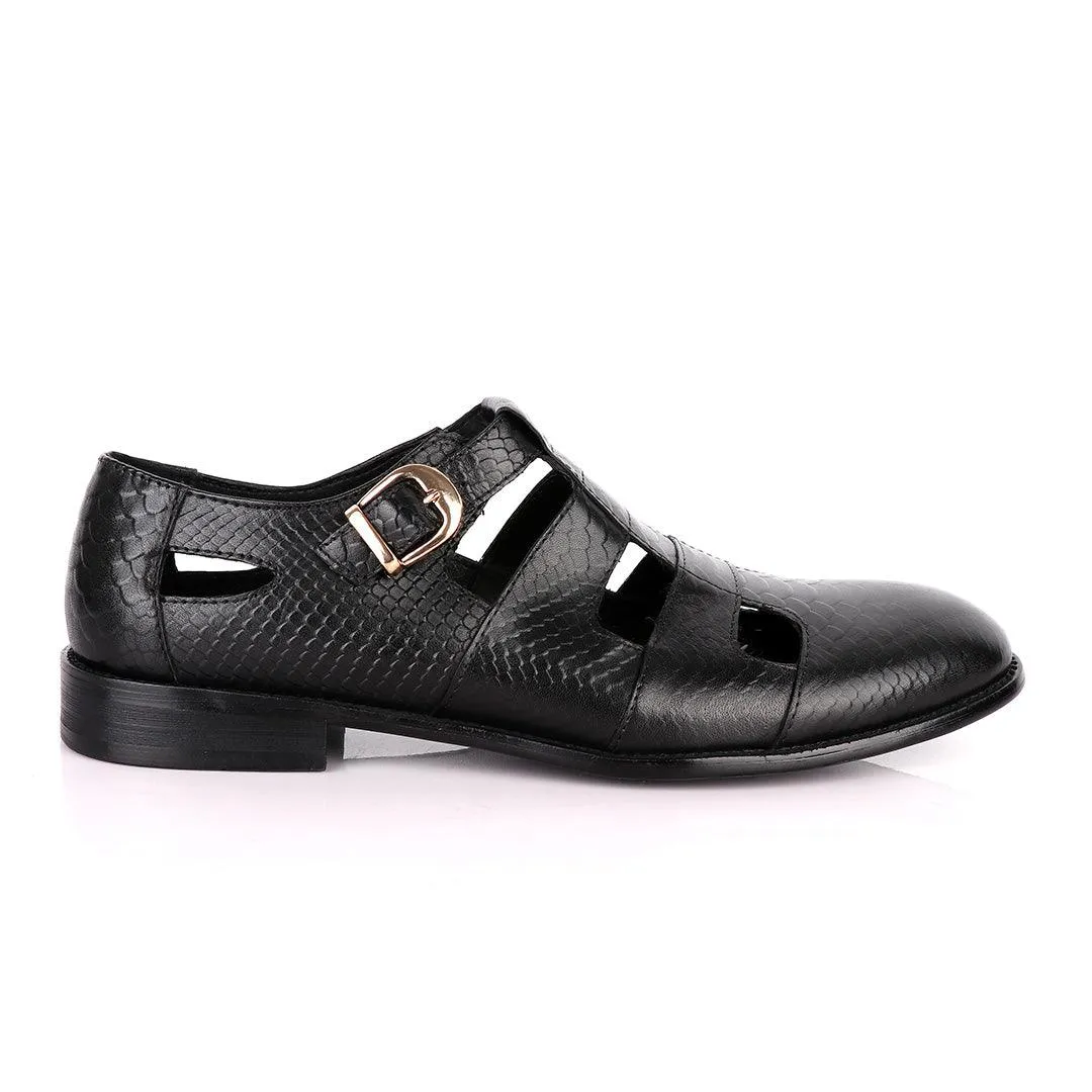 Billionaire Couture Open Design Black Leather Shoe