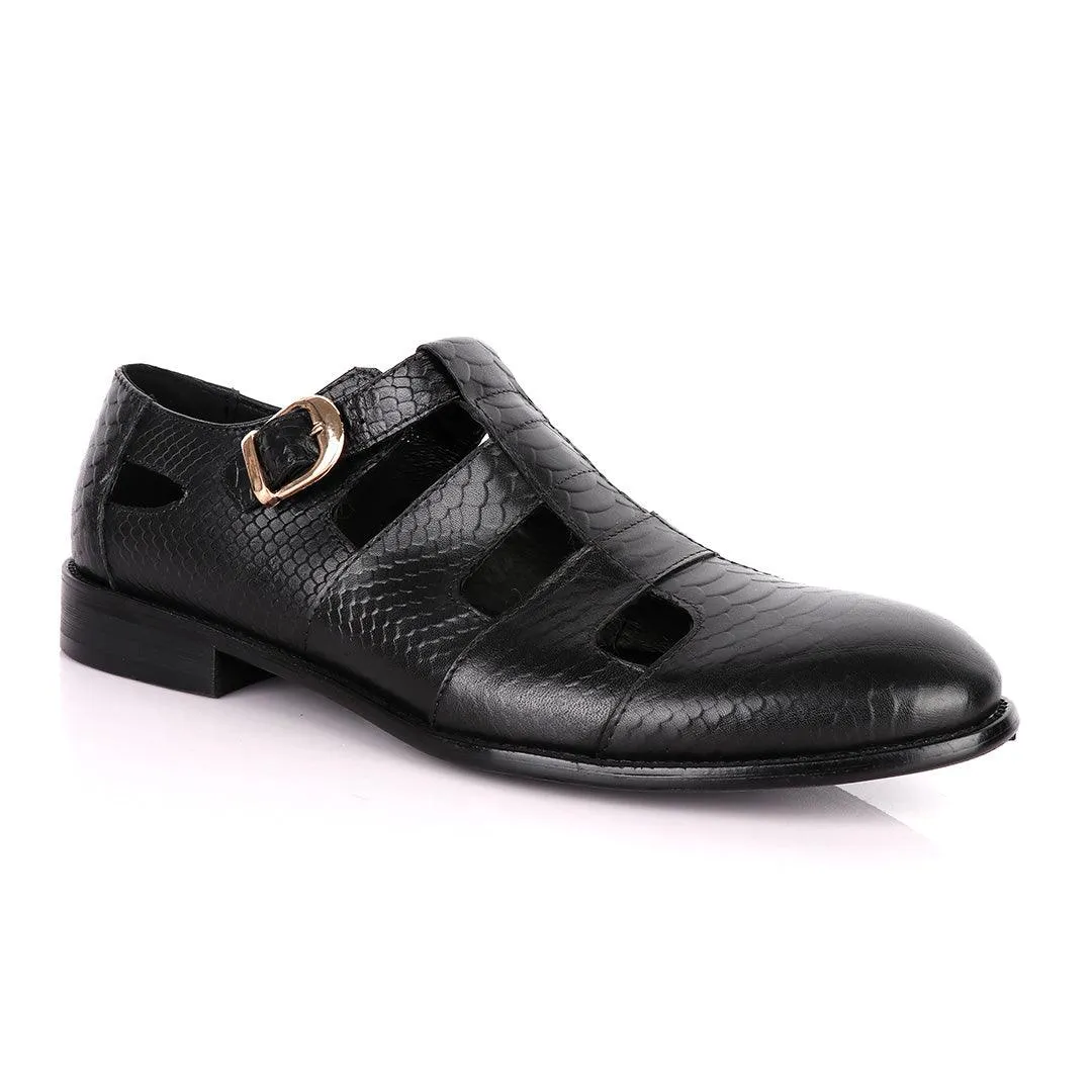 Billionaire Couture Open Design Black Leather Shoe