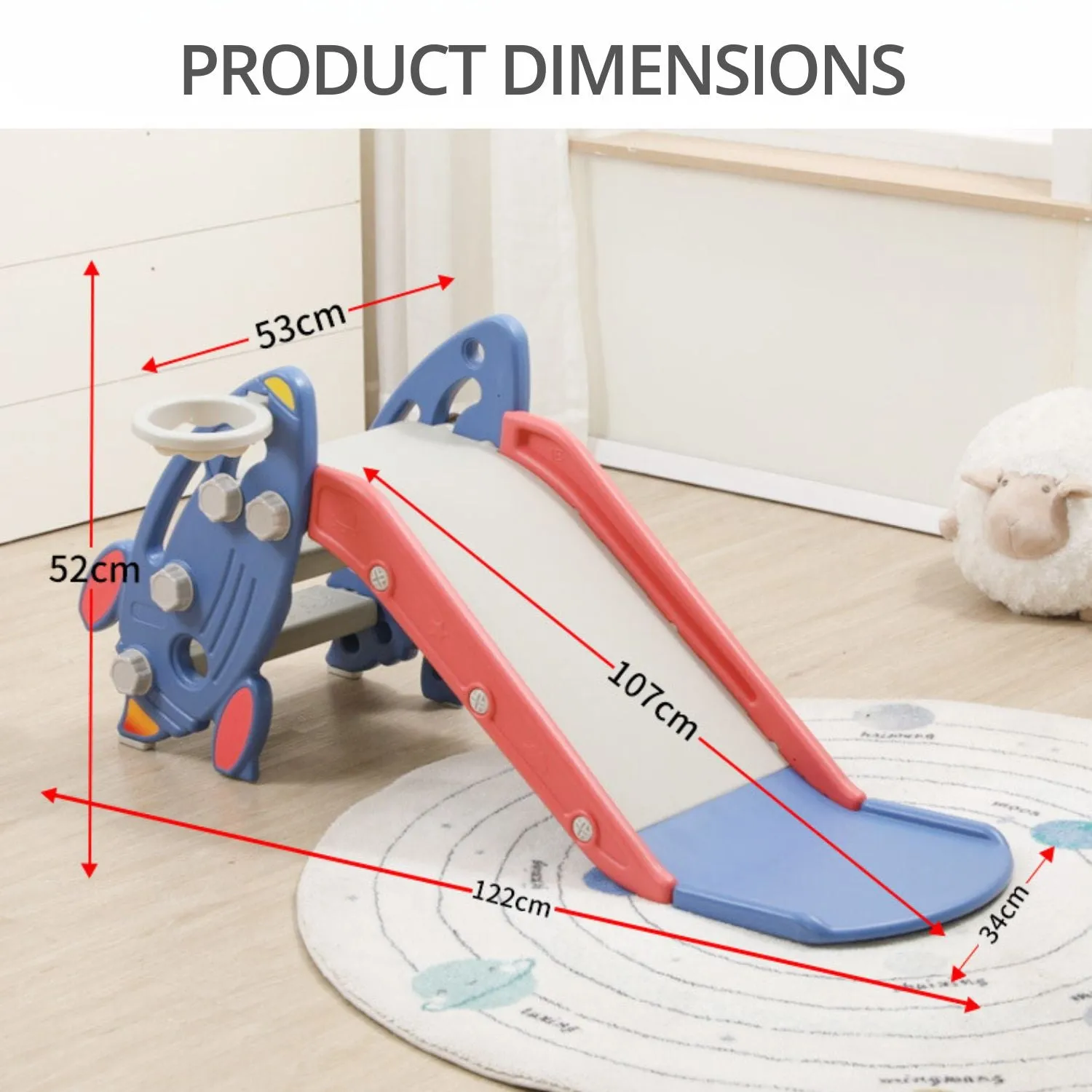 Blue Toddler Slide & Hoop, Safe, Robust, Easy Assembly - GOMINIMO