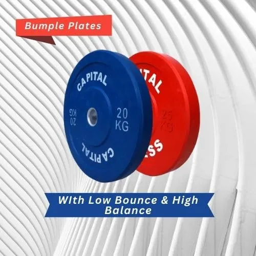 Capital Fitness Rubber Bumper Weight Plates 65mm Diameter 50Kg Set (25kg x 2) for Weight Lifting | Professional Barbell Weight Plate, Strength Training and Home Gym Fitness Workout, Red