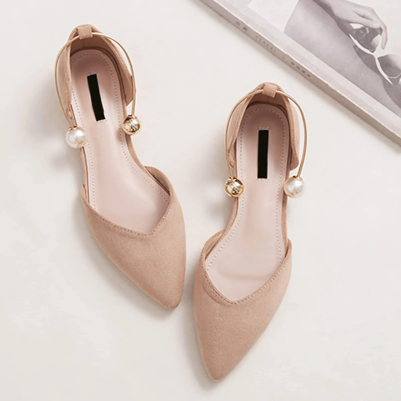 (Clean Up - US 7) Pearl Buckle Pointed Toe Flat Loafers