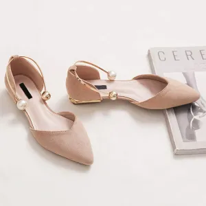 (Clean Up - US 7) Pearl Buckle Pointed Toe Flat Loafers