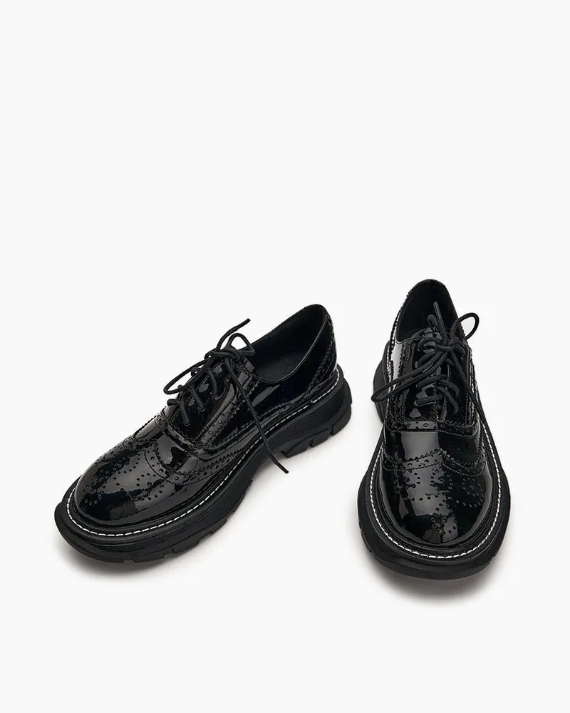 (Clean Up - US 8.5) Patent Leather Carved Platform Loafers